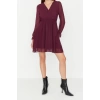 Fashion Fit Day Night Chiffon Woven Double Breasted Long Sleeve Skater Mini Length Dress