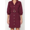 Fashion Regular Casual Daily Gabardine Woven Jacket Collar Three Quarter Sleeve Shirt Dress Mini Length Dress