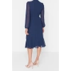 Moda Regular Day Night Chiffon Woven Stand Collar Long Sleeve A-Line Midi Length Dress