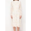 Moda Regular Day Night Chiffon Woven Stand Collar Long Sleeve A-Line Midi Length Dress