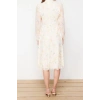 Moda Regular Day Night Chiffon Woven Stand Collar Long Sleeve A-Line Midi Length Dress