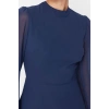 Moda Regular Day Night Chiffon Woven Stand Collar Long Sleeve A-Line Midi Length Dress