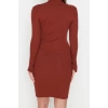 Fashion Slim Casual Daily Ribbed Knitwear Turtleneck Long Sleeve Bodycon Mini Length Dress