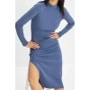 Fashion Slim Casual Daily Regenerated Camisole Woven Stand Collar Long Sleeve Bodycon Mini Length Dress