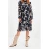 Moda Regular Day Night Chiffon Woven Stand Collar Long Sleeve Skater Midi Length Dress