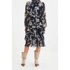 Moda Regular Day Night Chiffon Woven Stand Collar Long Sleeve Skater Midi Length Dress