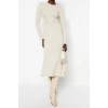 Fashion Slim Casual Daily Single Plate Knitwear Crew Neck Long Sleeve Bodycon Midi Length Dress