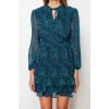 Fashion Regular Day Night Chiffon Woven Stand Collar Three Quarter Sleeve Skater Mini Length Dress