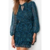 Fashion Regular Day Night Chiffon Woven Stand Collar Three Quarter Sleeve Skater Mini Length Dress