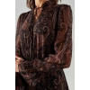 Fashion Regular Day Night Chiffon Woven Mandarin Collar Long Sleeve Skater Midi Length Dress