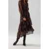 Fashion Regular Day Night Chiffon Woven Mandarin Collar Long Sleeve Skater Midi Length Dress