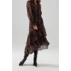 Fashion Regular Day Night Chiffon Woven Mandarin Collar Long Sleeve Skater Midi Length Dress