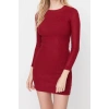 Fashion Slim Casual Daily Regenerated Camisole Knitted Stand Collar Long Sleeve Bodycon Mini Length Dress