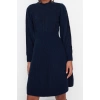 Moda Regular Business Tek Plaka Triko Bisiklet Yaka Uzun Kol A-Line Mini Boy Elbise