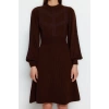 Moda Regular Business Tek Plaka Triko Bisiklet Yaka Uzun Kol A-Line Mini Boy Elbise