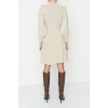 Moda Regular Business Tek Plaka Triko Bisiklet Yaka Uzun Kol A-Line Mini Boy Elbise