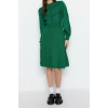 Moda Regular Business Tek Plaka Triko Bisiklet Yaka Uzun Kol A-Line Mini Boy Elbise