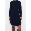 Moda Regular Business Tek Plaka Triko Bisiklet Yaka Uzun Kol A-Line Mini Boy Elbise