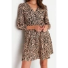Fashion Regular Casual Daily Polyester Camisole Knitted Double Breasted Three Quarter Sleeve Skater Mini Length Dress