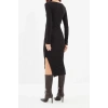 Moda Slim Casual Günlük Kaşkorse Örme Kare Yaka Uzun Kol Bodycone Midi Boy Elbise