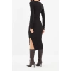 Moda Slim Casual Günlük Kaşkorse Örme Kare Yaka Uzun Kol Bodycone Midi Boy Elbise