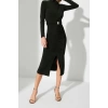 Fashion Slim Stylish Evening Dress Sandy Knitted Stand Collar Long Sleeve Bodycon Midi Length Dress
