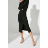 Fashion Slim Stylish Evening Dress Sandy Knitted Stand Collar Long Sleeve Bodycon Midi Length Dress
