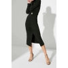 Fashion Slim Stylish Evening Dress Sandy Knitted Stand Collar Long Sleeve Bodycon Midi Length Dress