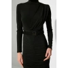 Fashion Slim Stylish Evening Dress Sandy Knitted Stand Collar Long Sleeve Bodycon Midi Length Dress