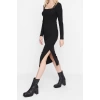 Fashion Slim Casual Daily Polyviscose Camisole Knitted Square Neck Long Sleeve Bodycone Midi Length Dress