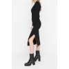 Fashion Slim Casual Daily Polyviscose Camisole Knitted Square Neck Long Sleeve Bodycone Midi Length Dress
