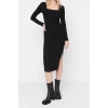 Fashion Slim Casual Daily Polyviscose Camisole Knitted Square Neck Long Sleeve Bodycone Midi Length Dress