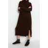 Fashion Oversize Casual Daily Single Plate Knitwear Stand Collar Long Sleeve Shift Midi Length Dress