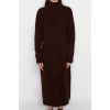 Fashion Oversize Casual Daily Single Plate Knitwear Stand Collar Long Sleeve Shift Midi Length Dress