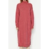 Fashion Oversize Casual Daily Single Plate Knitwear Stand Collar Long Sleeve Shift Midi Length Dress