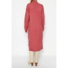 Fashion Oversize Casual Daily Single Plate Knitwear Stand Collar Long Sleeve Shift Midi Length Dress