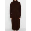 Fashion Oversize Casual Daily Single Plate Knitwear Stand Collar Long Sleeve Shift Midi Length Dress