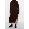 Fashion Oversize Casual Daily Single Plate Knitwear Stand Collar Long Sleeve Shift Midi Length Dress