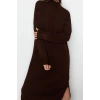 Fashion Oversize Casual Daily Single Plate Knitwear Stand Collar Long Sleeve Shift Midi Length Dress