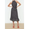 Moda Regular Day Night Moss Crepe Woven Halter Neck Sleeveless Sleeveless Frilled Midi Length Dress