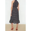 Moda Regular Day Night Moss Crepe Woven Halter Neck Sleeveless Sleeveless Frilled Midi Length Dress