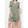 Moda Regular Casual Günlük Aerobin Dokuma V Yaka Kısa Kol Shift Mini Boy Elbise