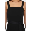 Moda Regular Business Finike Dokuma Kare Yaka Askılı Kol Bodycone Mini Boy Elbise