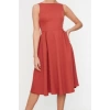 Moda Regular Business Finike Dokuma Bisiklet Yaka Kolsuz Kol Skater Midi Boy Elbise