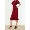 Moda Regular Day Night Finike Woven Crew Neck Short Sleeve Bodycon Midi Length Dress