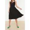 Fashion Regular Casual Daily Polyester Camisole Knitted Double Breasted Strappy Sleeve Skater Midi Length Dress