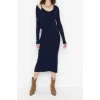 Fashion Slim Casual Daily Ribbed Knitwear V Neck Long Sleeve Bodycone Midi Length Dress