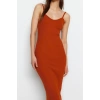 Fashion Slim Casual Daily Ribbed Knitwear V Neck Long Sleeve Bodycone Midi Length Dress