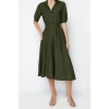 Fashion Regular Casual Daily Aerobin Woven Shirt Collar Short Sleeve Skater Midi Length Dress