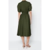 Fashion Regular Casual Daily Aerobin Woven Shirt Collar Short Sleeve Skater Midi Length Dress
